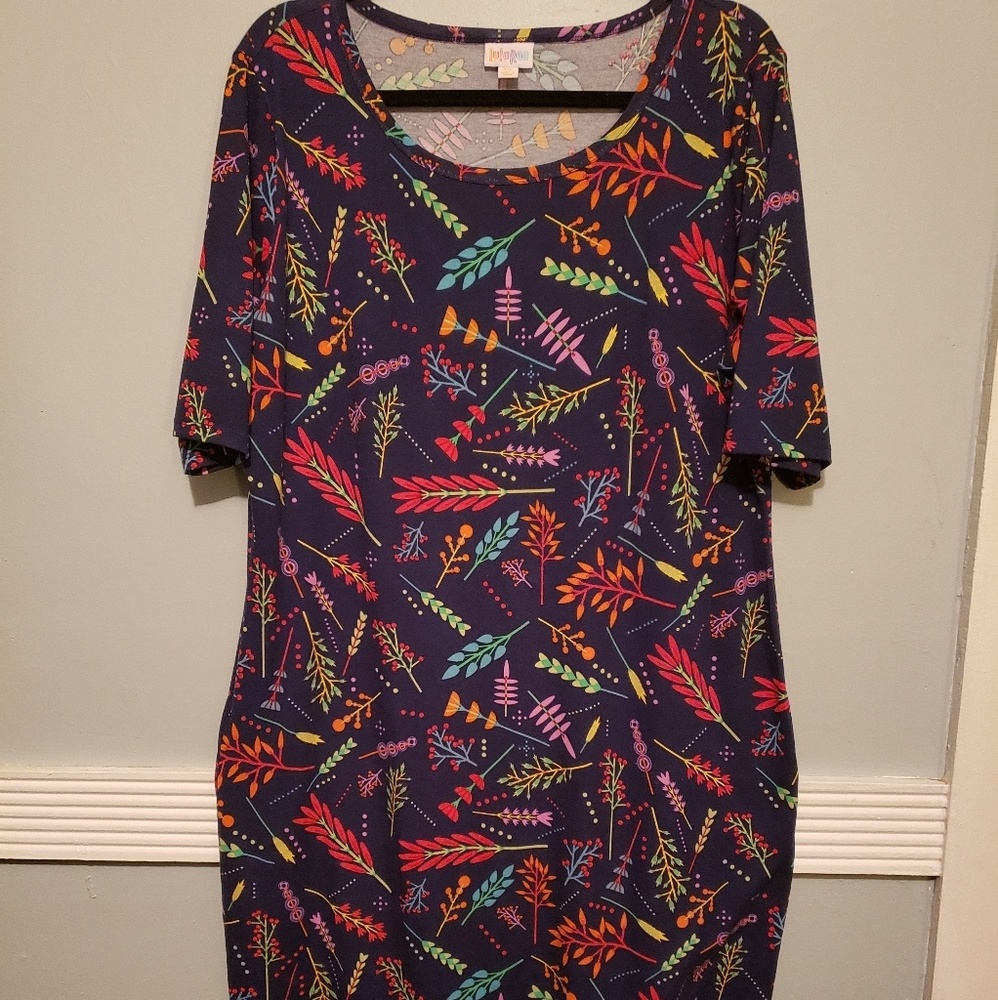 Navy lularoe Julia with colorful floral pattern 3x